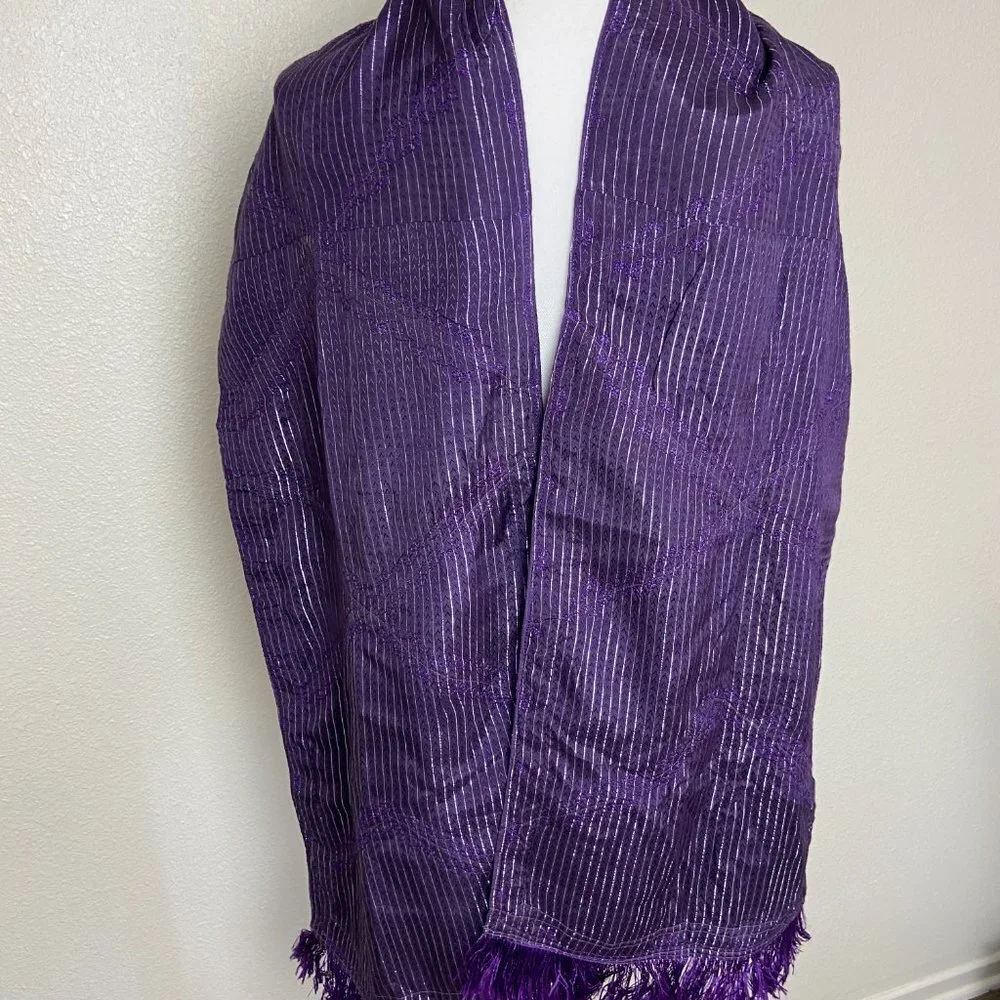 Vintage Patchwork Scarf Reversible 100% Rayon Fringe